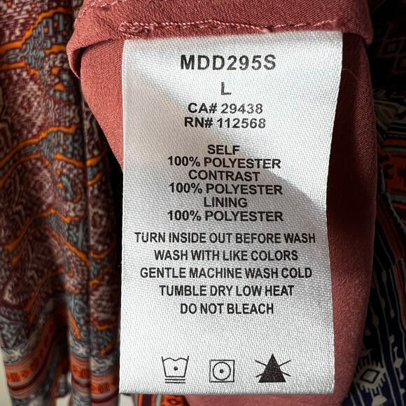 Miss Me Fit & Flare Dress Womens L Multicolor Batik Boho Tribal Hippie Gypsy - Picture 6 of 6